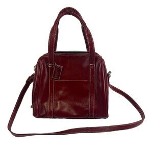 Latico Red Leather Satchel Purse Structured Crossbody Strap Zip Bottom Studs